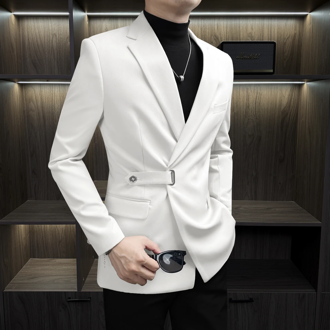 侧扣金属男士休闲西服秋季新款高级感2025潮款痞帅男西装外套男款