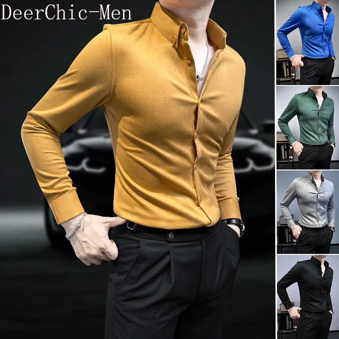 衬衫男款长袖秋冬款爆款2025新款秋冬高级感扣领鹿皮绒男士衬衣