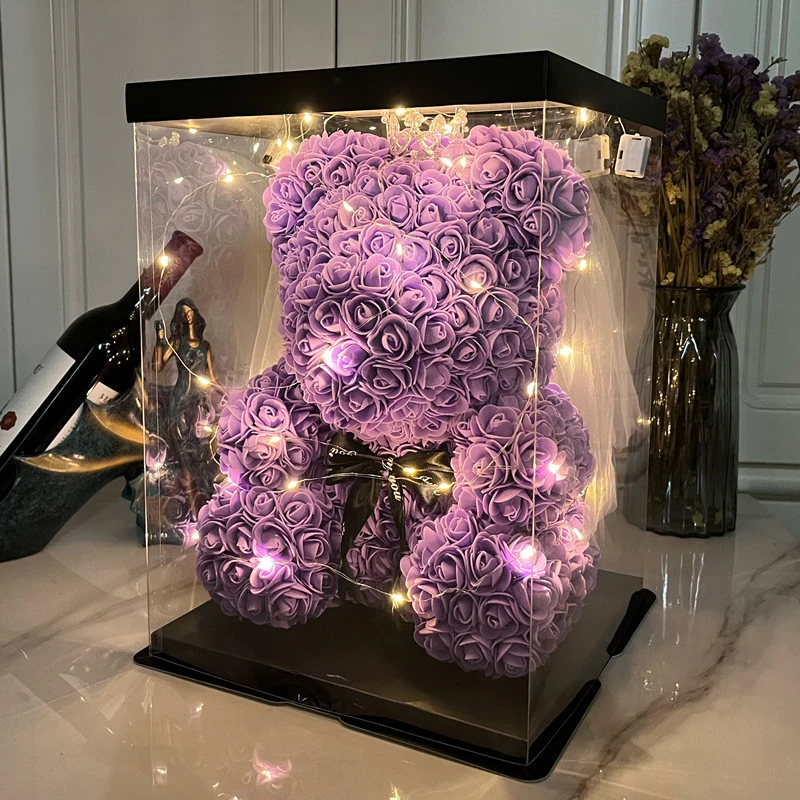 七夕浪漫玫瑰花花束小熊永生花老婆新婚情人节表白生日礼物氛围感