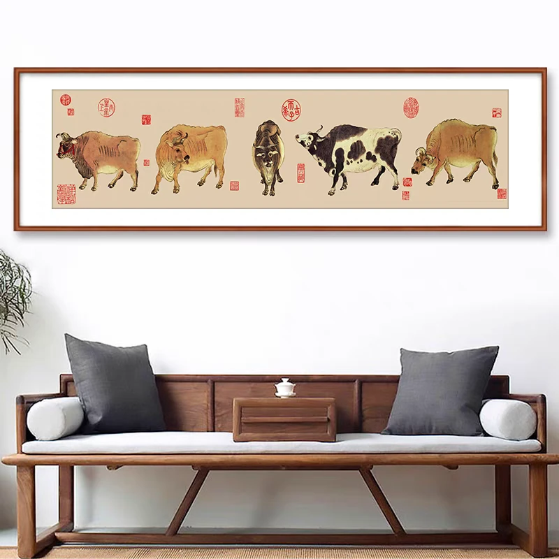 彩丽绮五牛图十字绣2024新款线绣书房中国名画手工绣自己绣