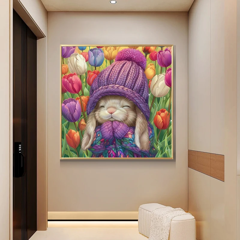 彩丽绮十字绣戴帽子的兔子CLW047全精梳棉加厚布长绒棉绣线2股绣