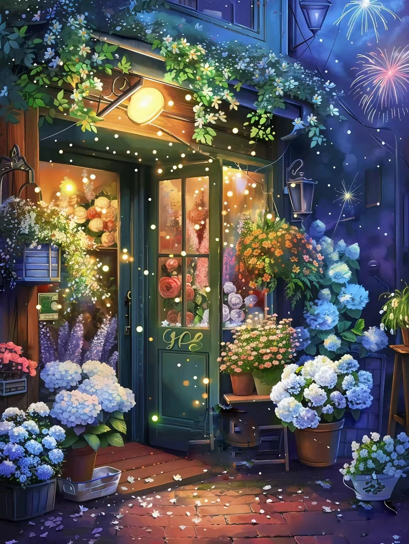 彩丽绮十字绣花店2024原创新款线绣客厅卧室唯美花卉宫灯满绣手工