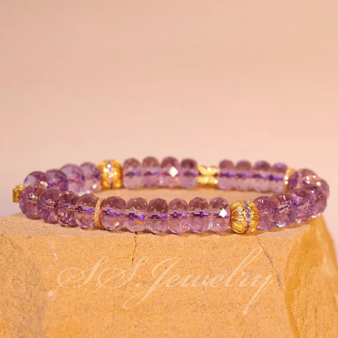 925银合成锆石手链 SS JEWELRY 紫色星辰四叶花紫钻手链