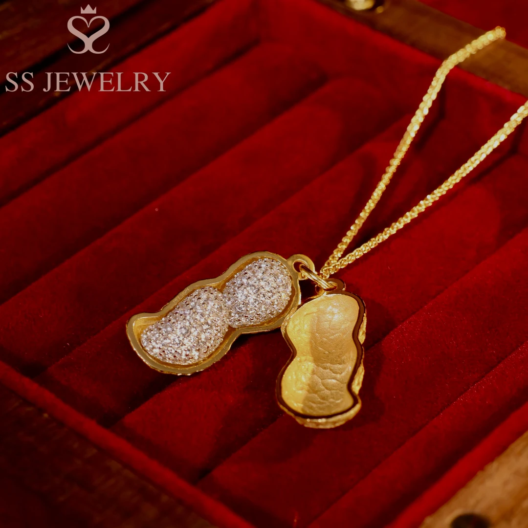 坠链均925银锆石 SS JEWELRY 好事花生开口项链s925银