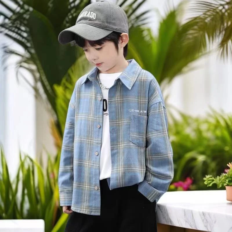 童装男童长袖衬衫儿童格子衬衣2025韩版春装新款纯棉中大童洋气潮