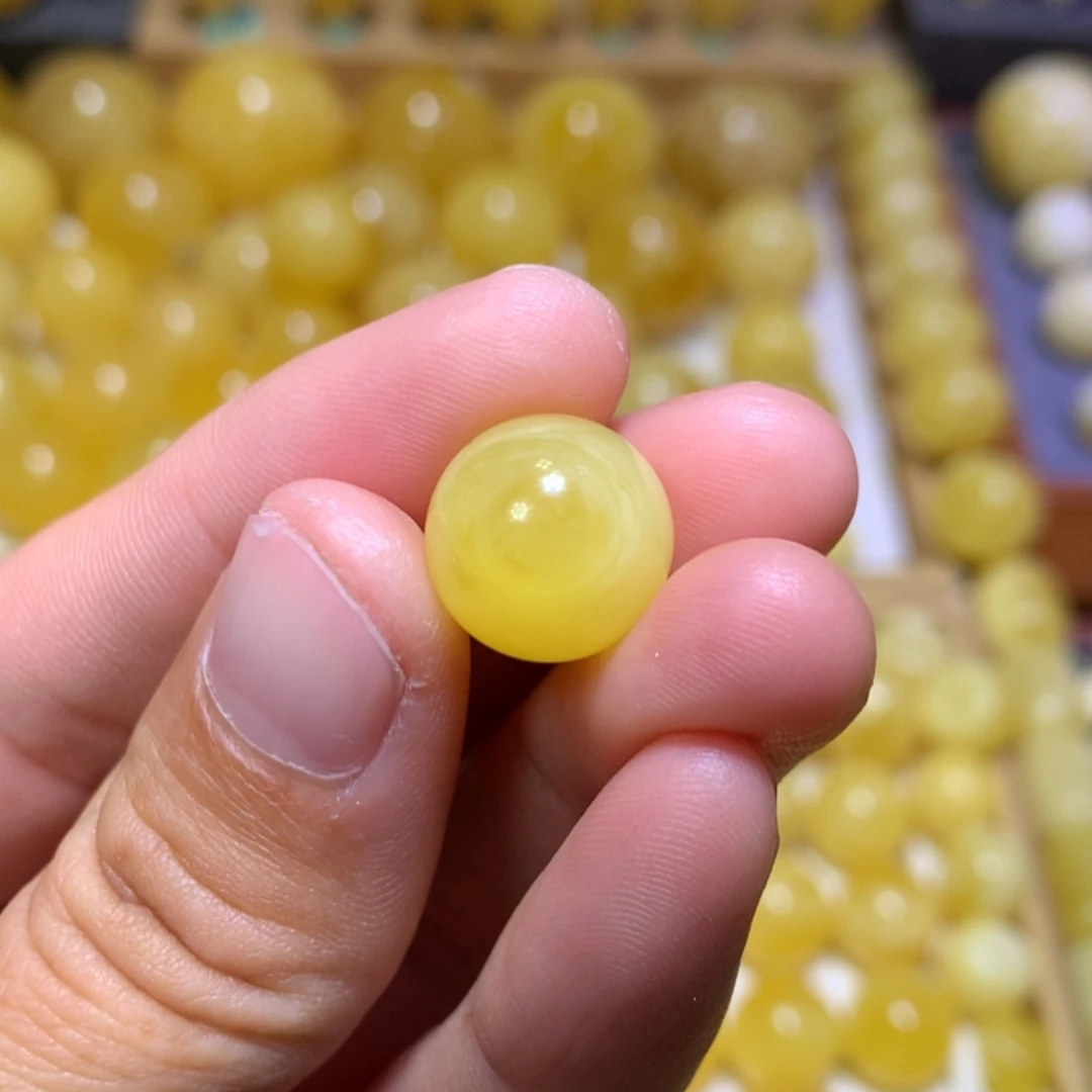 【闪购商品】蜜蜡裸石未镶嵌哺****任天然俄料黄白溶洞妖花圆珠13.2