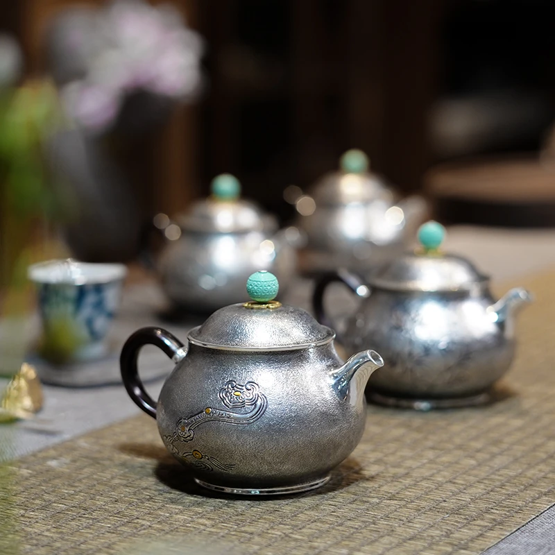 王府银庄银器足银999银壶纯手工打造做旧泡茶壶中式家用茶壶 水溪