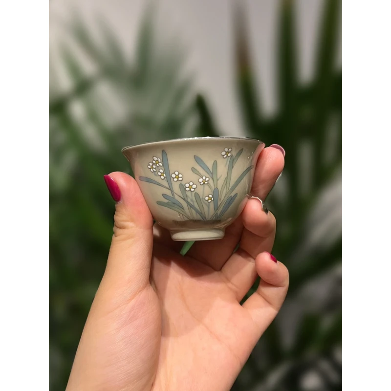 王府银庄足银999茶杯银茶杯纯手工一张打主人杯品茗杯手绘包银杯