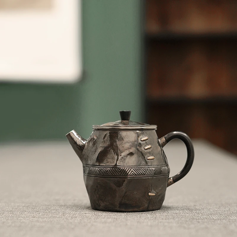 茶壶银器纯银999泡茶壶纯手工一张打银壶复古做旧家用茶具  香岫