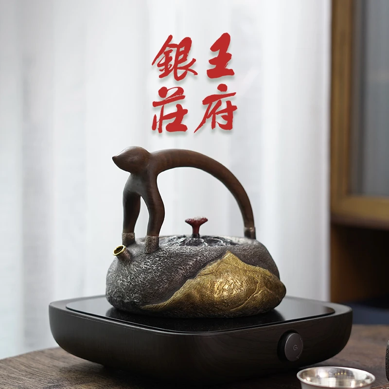 足银999银壶非遗李金柱老师手作日照金山烧水壶茶道茶器 日照金山