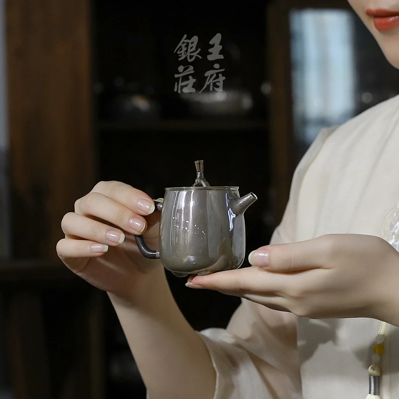 王府银庄银壶足银999纯手工一张打釉面复古泡茶壶一体小茶壶 滟晴