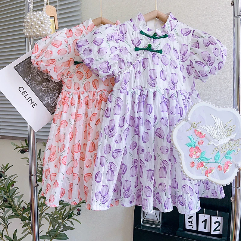 夏季新款女童碎花小清新连衣裙宝宝淑女泡泡袖裙子