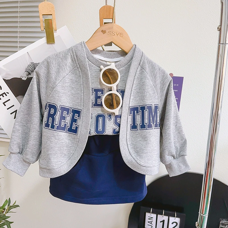 韩版童装裙套装女童春季洋气款字母背心外套半身裙三件套TC196