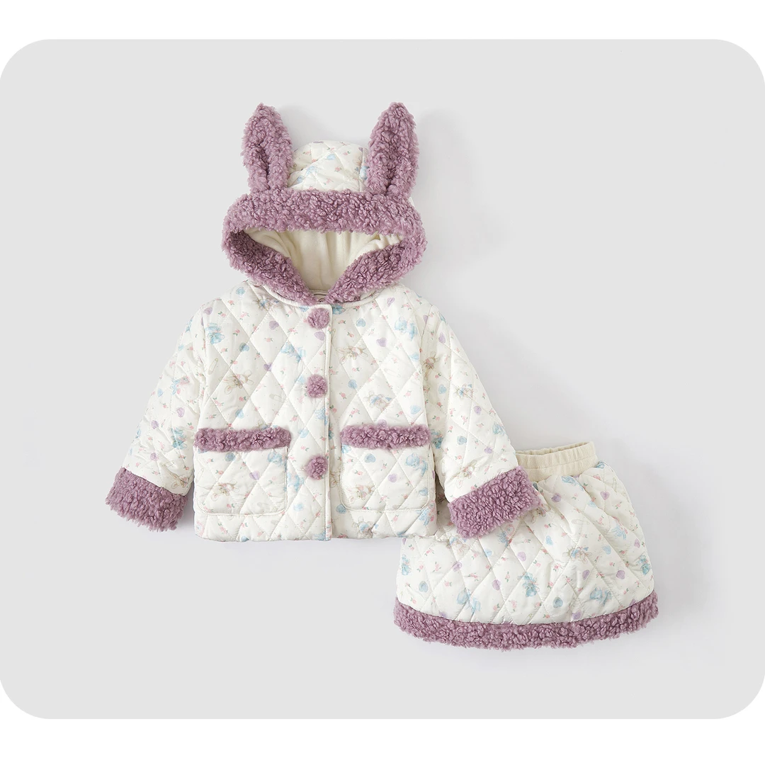 女童套装加绒保暖 秋冬女宝可爱冬装女孩小兔子甜美两件套CM0581T
