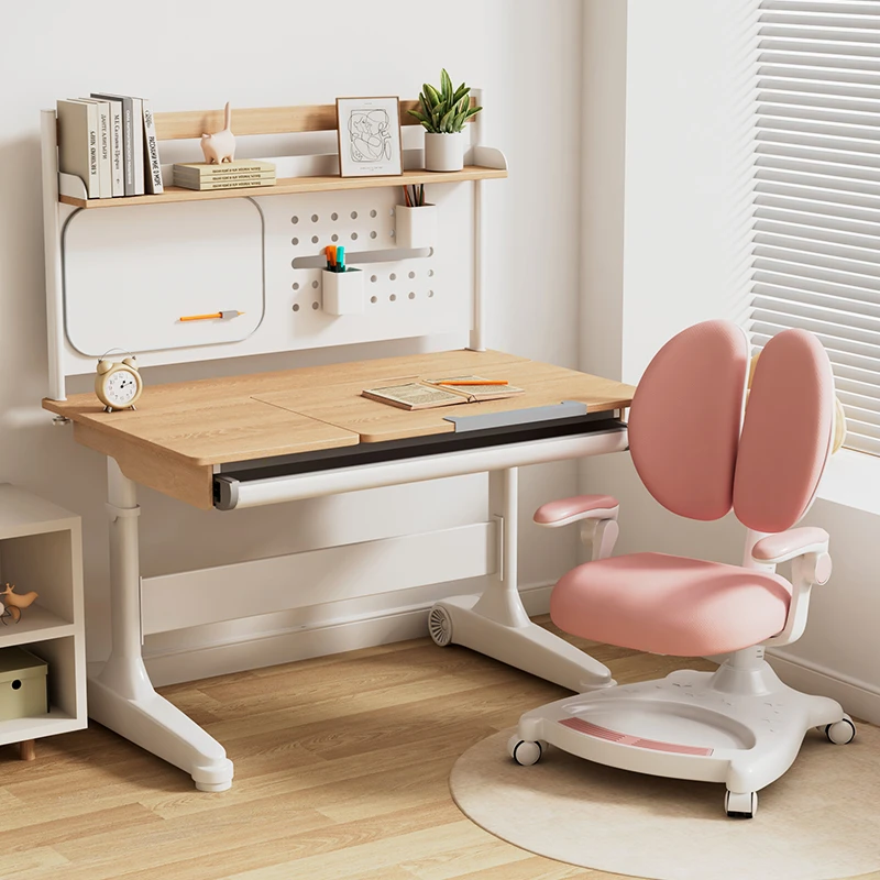儿童实木书桌可升降中小学生学习桌家用简约写字桌椅学生桌作业桌