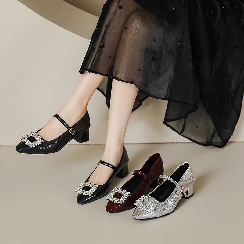 5cm新款玛丽粗跟内外全羊皮真皮2024高级洋气百搭仙女风单鞋