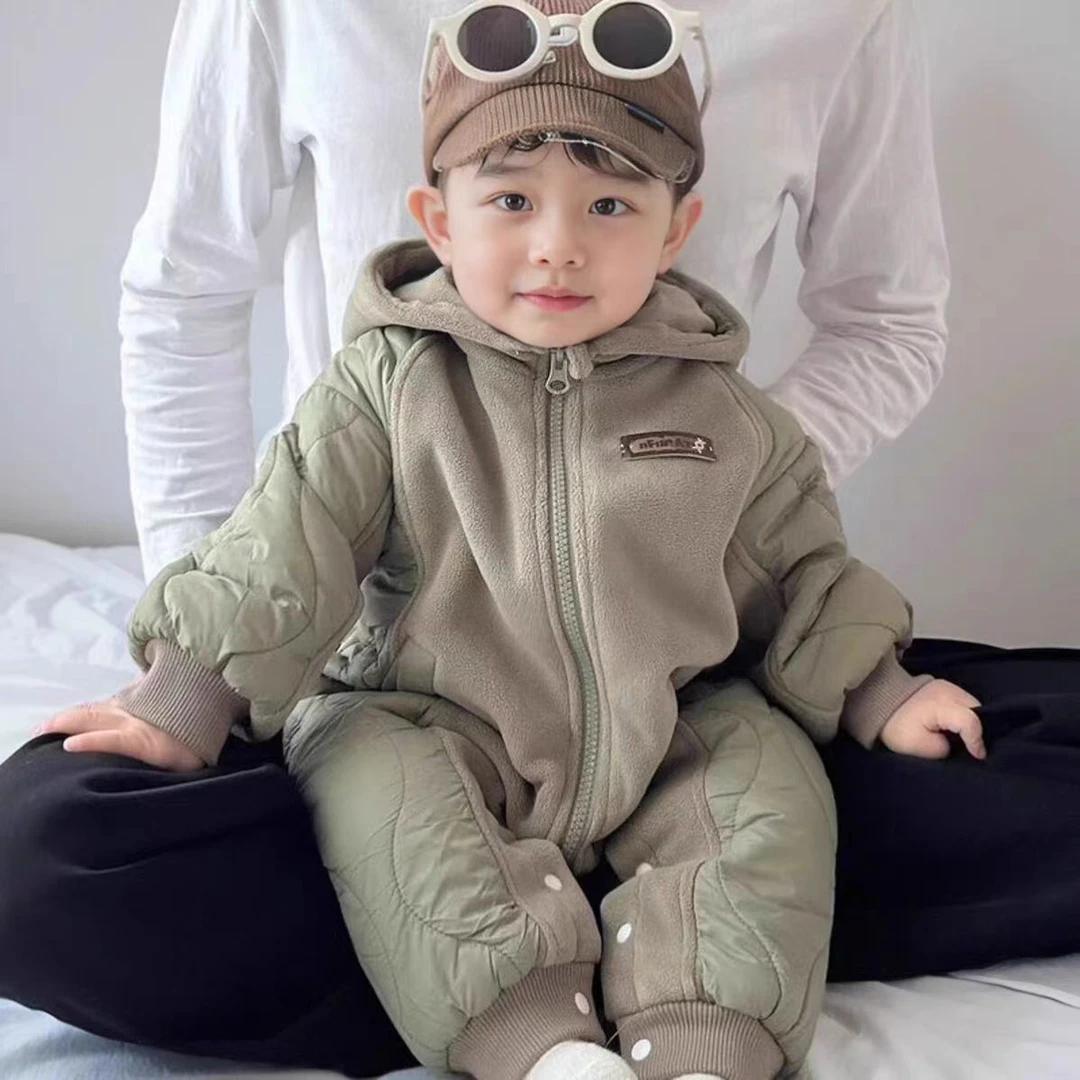 婴儿衣服秋冬季夹棉保暖宝宝连体衣冬装婴幼儿冬天满月外出棉服