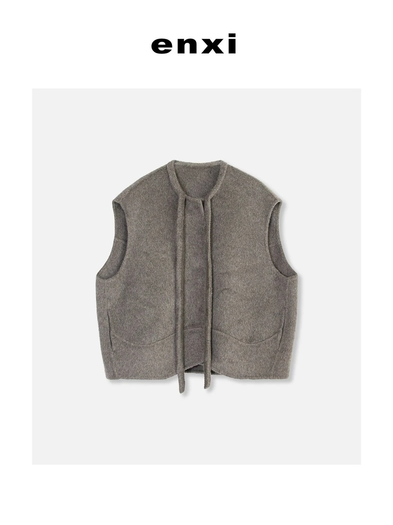 【恩熙】2024/法式复古无袖抽绳马甲外套秋冬新款上衣女KF1001010