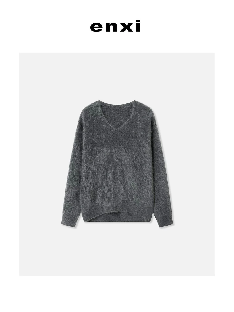 【恩熙】2024/法式复古慵懒风V领针织衫秋冬新款套头毛衣KF1000978