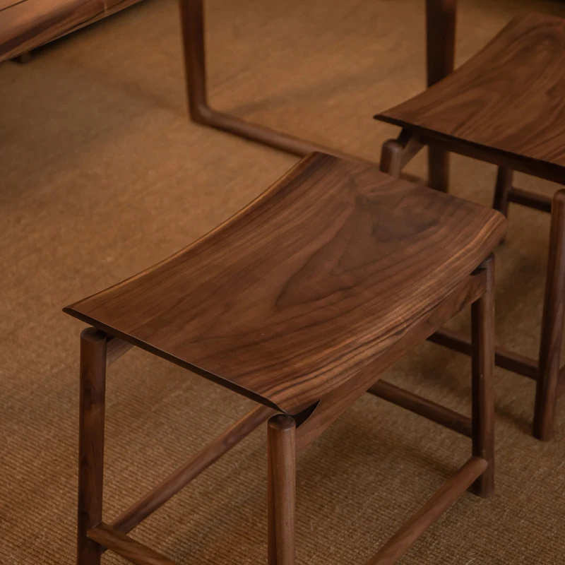 北美黑胡桃木中式马鞍凳全原木凳子换鞋凳茶桌边凳元宝凳化妆凳