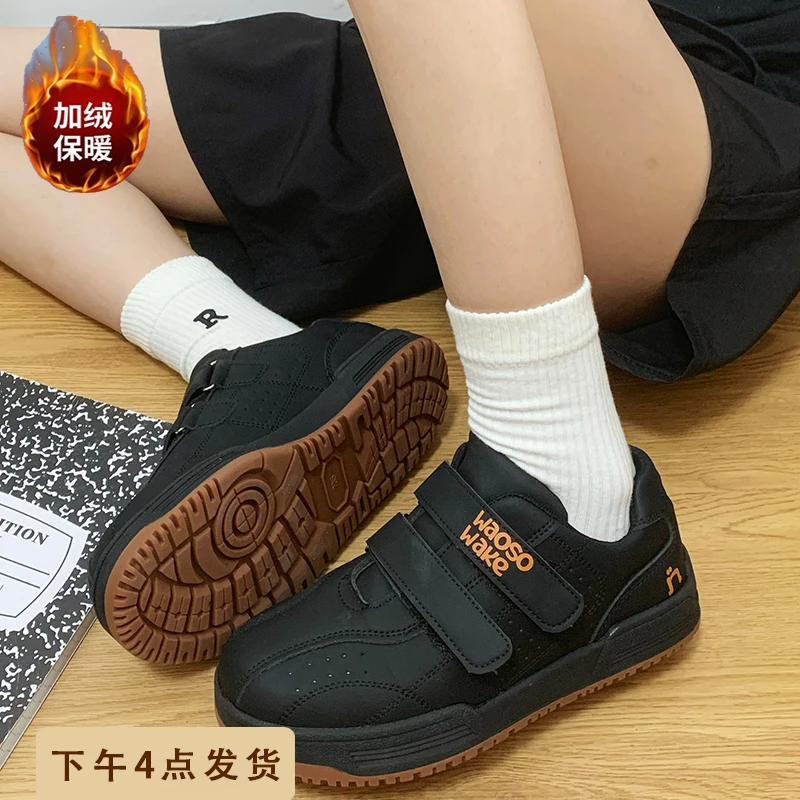 女款秋圆头魔术贴面包鞋女2023新款百搭透气复古厚底休闲运动鞋