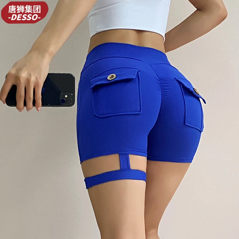 唐狮集团DESSO欧美工装瑜伽短裤紧身性感带腿环蜜桃提臀运动热裤