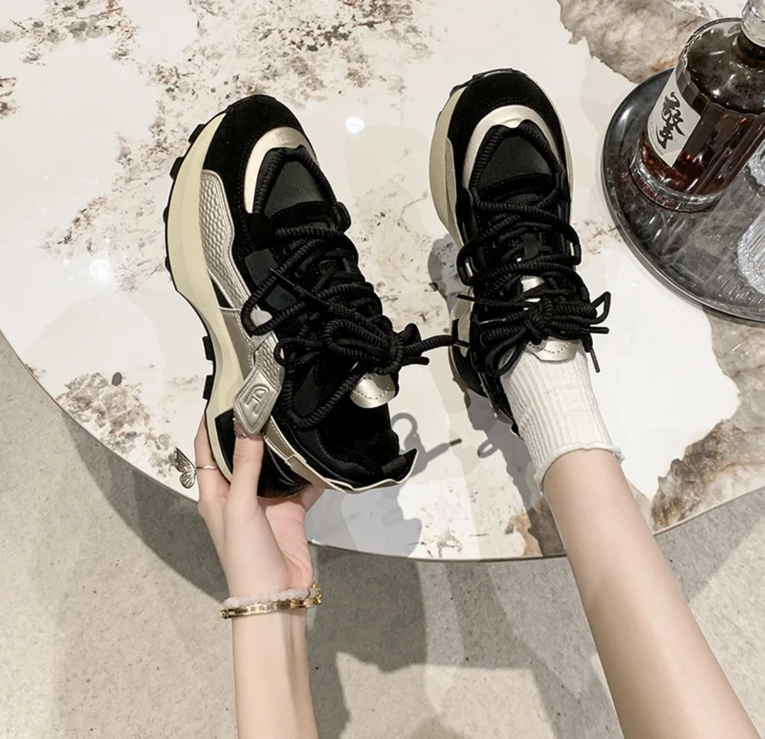 【粉丝专享】厚底百搭阿甘鞋女秋冬新款复古防滑轻便运动鞋拼色潮
