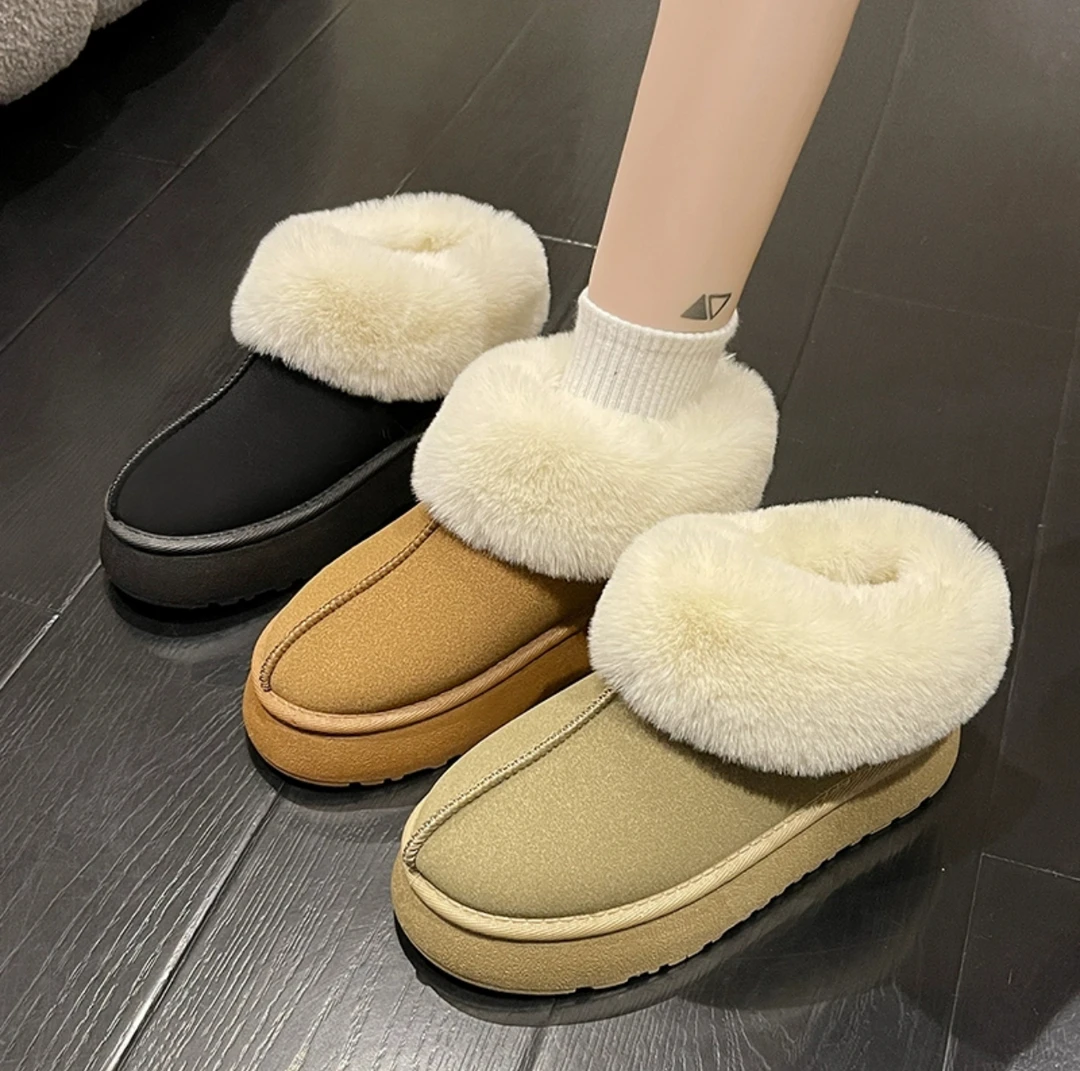 【粉丝专属】冬季新款皮毛一体雪地靴女款毛毛口短筒加厚一脚蹬短