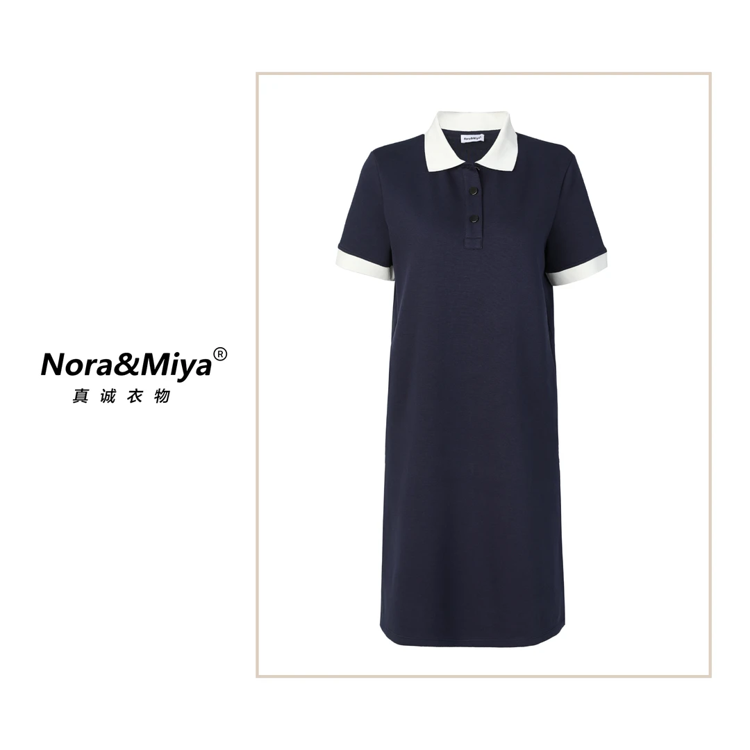【Nora&Miya】随意舒适简约出行 夏季撞色正肩翻领polo休闲连衣裙