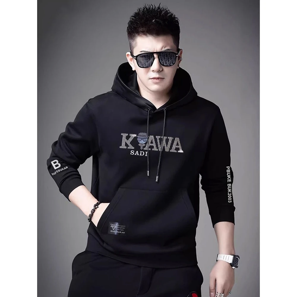 欧货连帽卫衣男2024秋冬新款修身套头上衣潮牌休闲男士长袖体恤衫