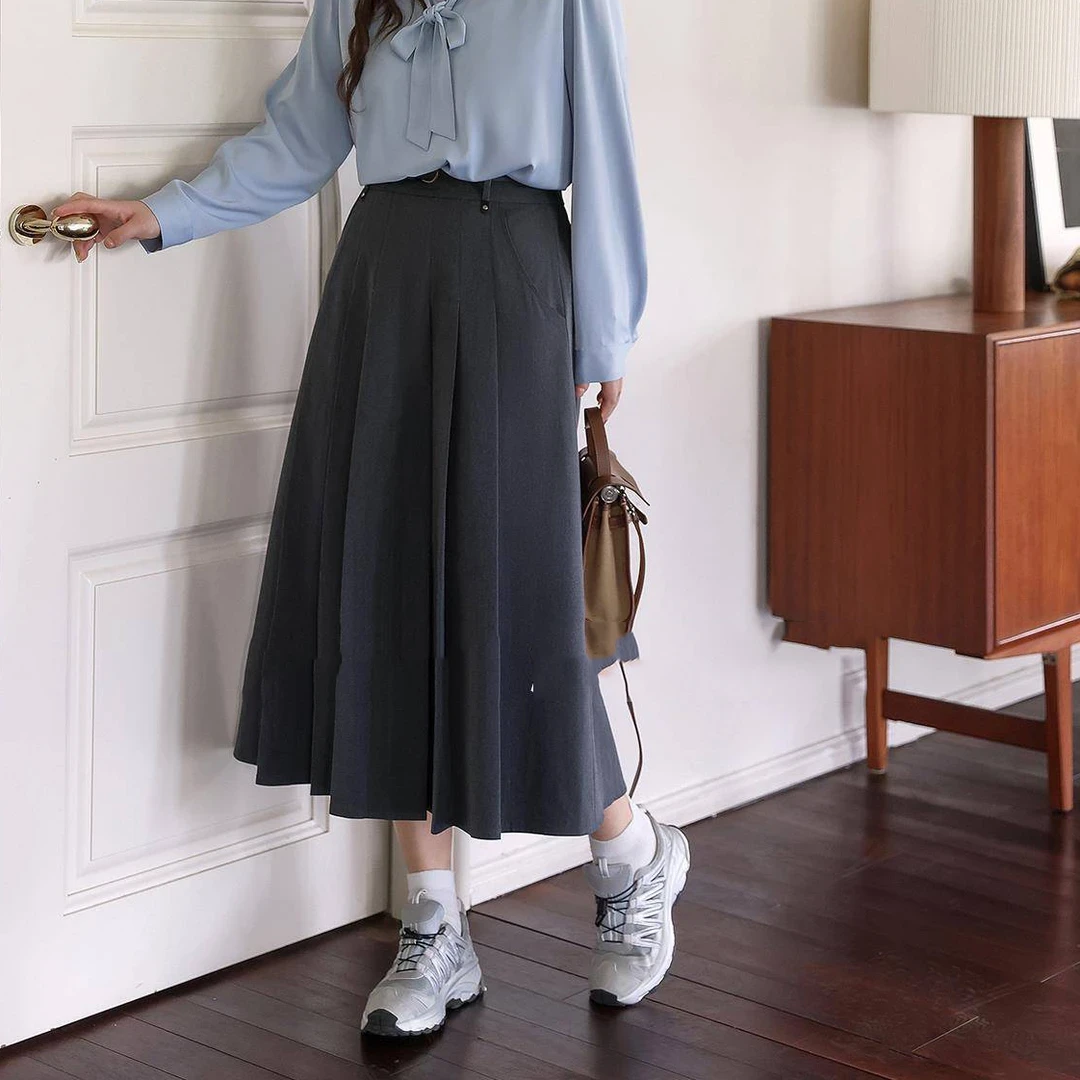 0335大码女装韩系重磅显瘦遮胯百褶半身裙秋季胖mm宽松裙子