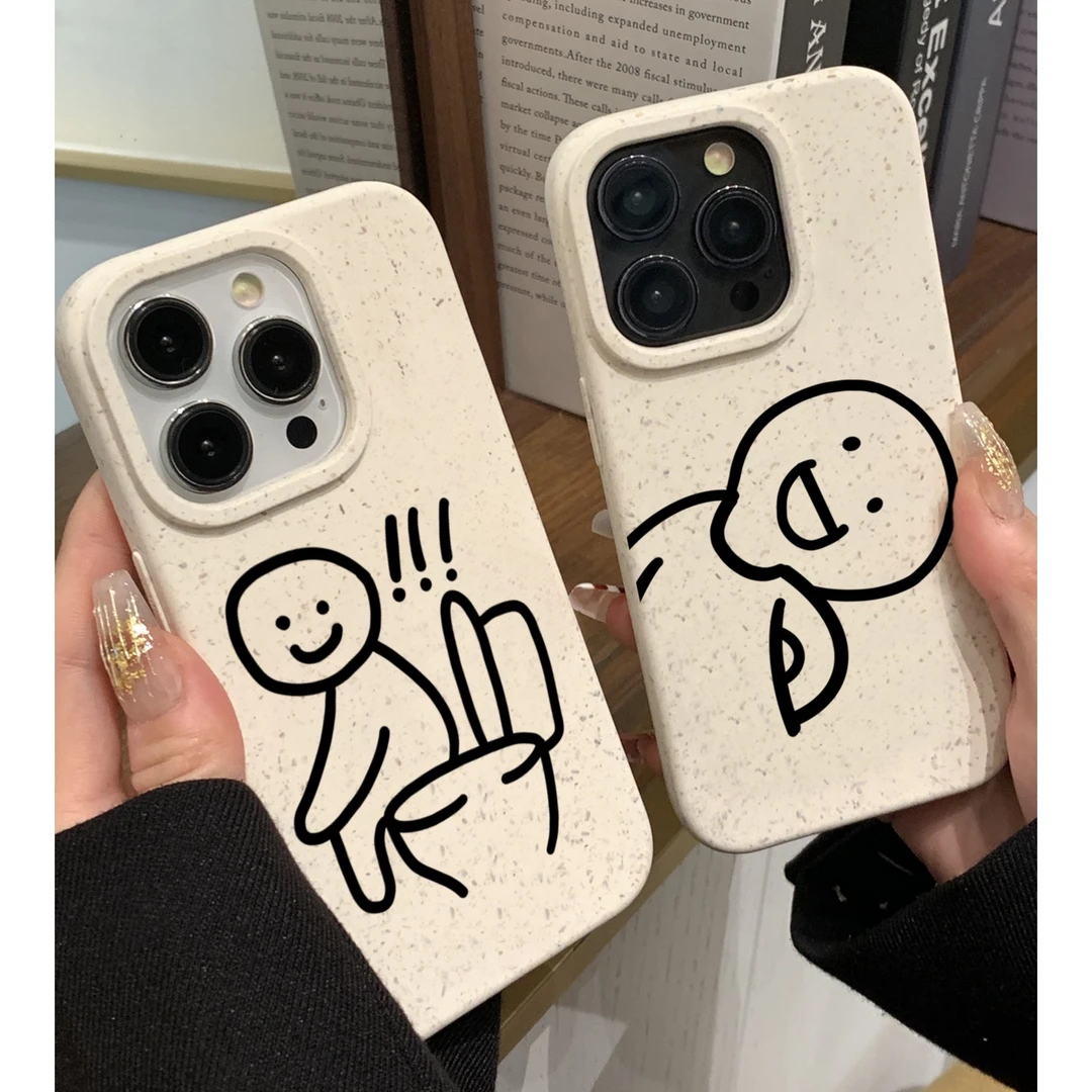 情侣趣味小人苹果14手机壳iPhone11promax小麦秆13/12卡通XSXR软