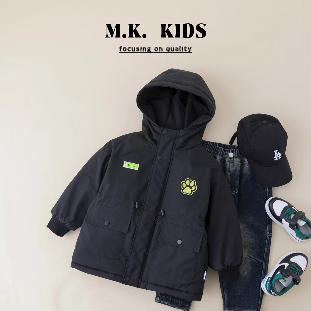 MK品牌【熊熊男孩】儿童冬款中长款收腰戴帽北极绒棉衣外套DA70107