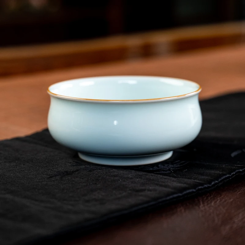 景德镇双板桥柴窑颜色釉纯手工冰川白大炉士杯中式复古茶具客杯