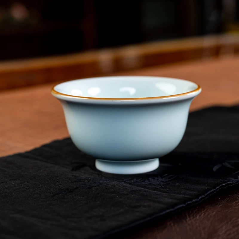 景德镇双板桥柴窑颜色釉纯手工冰川白大压手杯中式复古茶具客杯