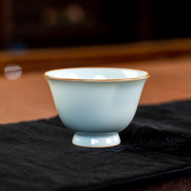 景德镇双板桥柴窑颜色釉纯手工冰川白矮足若笙杯中式复古茶具客杯
