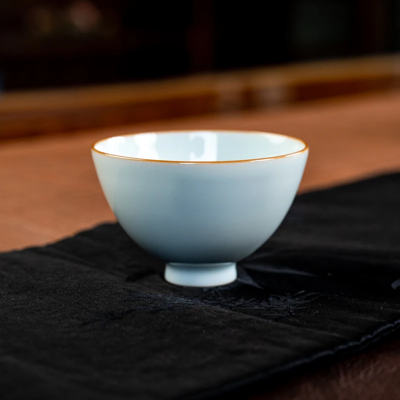 景德镇双板桥柴窑颜色釉纯手工冰川白小鸡心杯中式复古茶具客杯