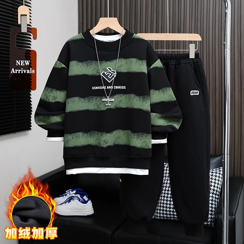 男童加绒套装冬季儿童加厚运动大童衣服男孩酷帅冬装韩版潮酷童装