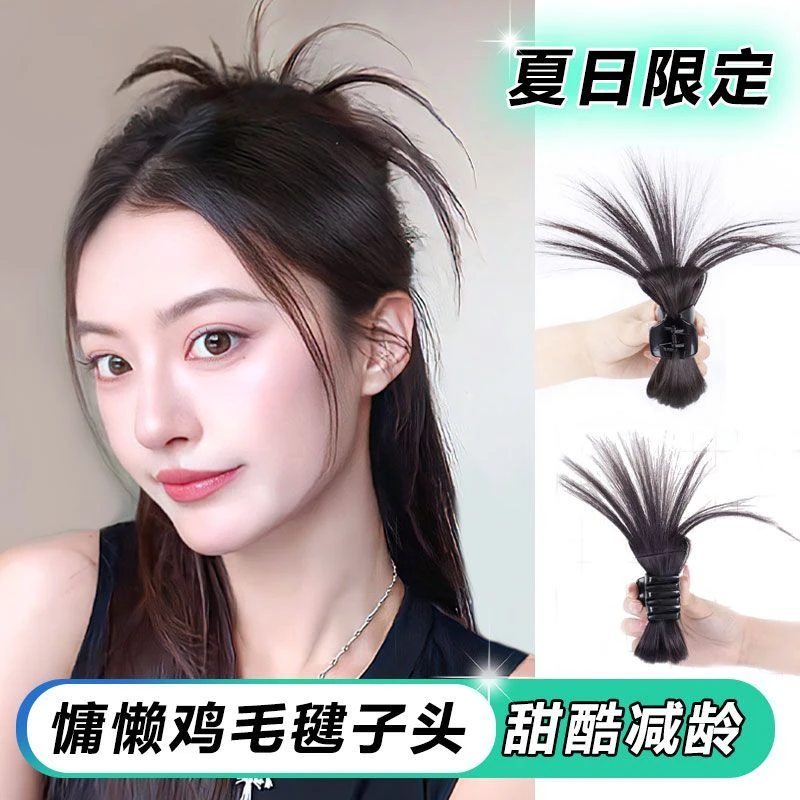 鸡窝丸子头慵懒风甜酷毽子头喷泉高马尾辣妹鸡窝头发抓夹假发发包