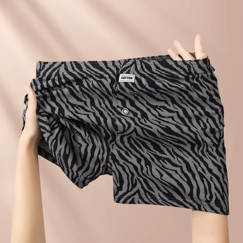 新款豹纹男士内裤宽松棉质阿罗裤男款短裤青年家居裤男生四角裤头