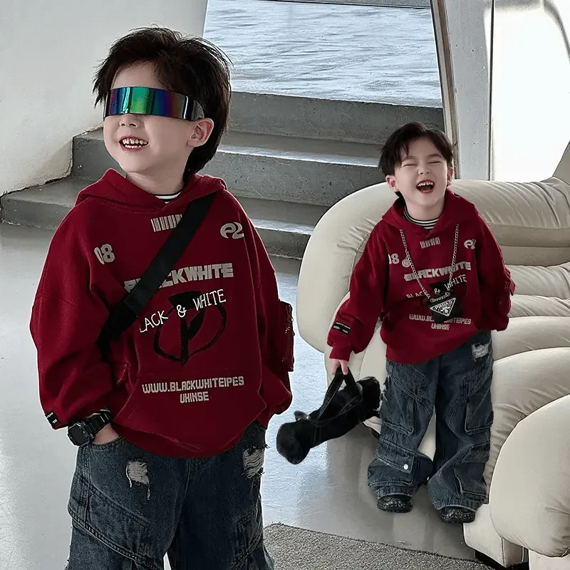 男童卫衣秋冬季新款儿童韩版印花帅气连帽套头衫宝宝保暖长袖上衣