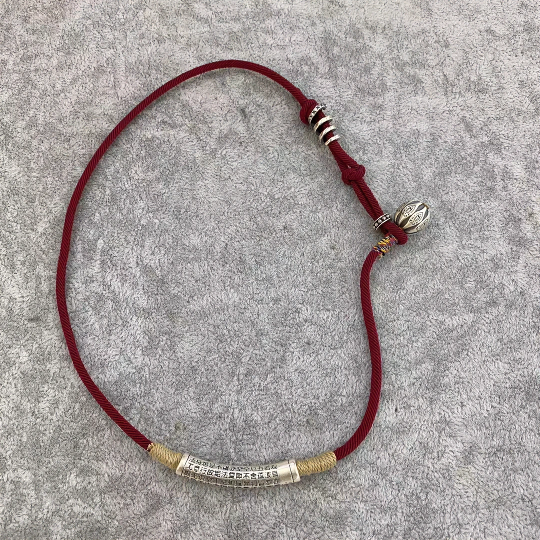 吊坠925银布艺 1220-007心语绳链时尚简约 个性百搭 复古编织项链