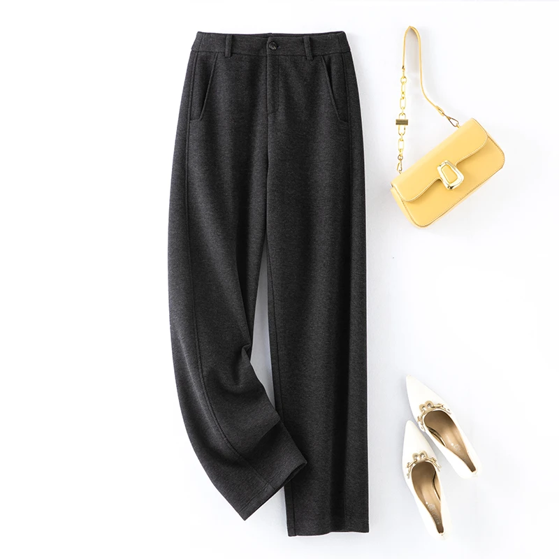 羊毛混纺阔腿香蕉裤女2024秋冬加厚保暖宽松高腰休闲高级感镰刀裤