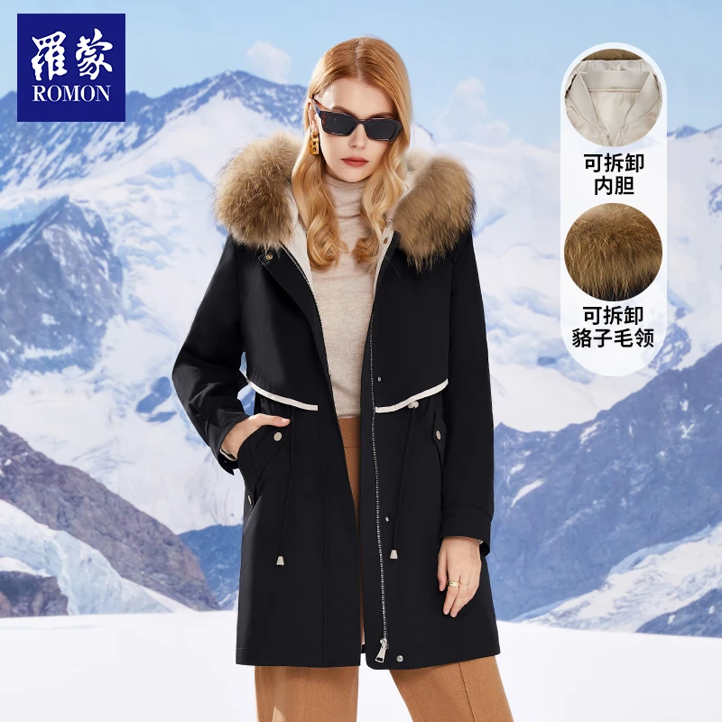 【GCTY】罗蒙高级轻奢女士可拆卸内胆貉子毛领派克服PCJ12109