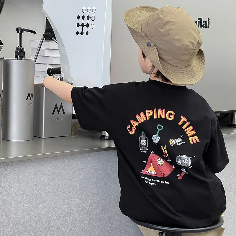 2024新款男童短袖t恤夏季纯棉洋气时尚休闲宽松帅气男孩T24222