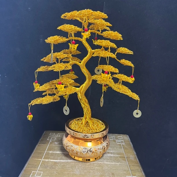 精美发财树高40厘米宽34厘米招财摆件纯手工高端大气上档次中式