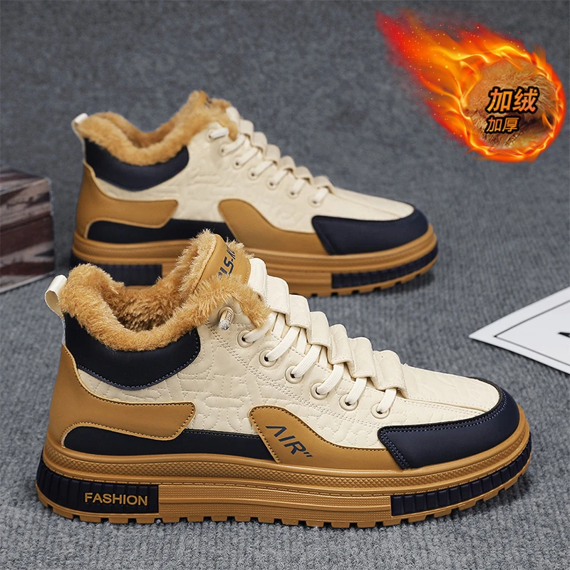 回力新高帮棉鞋男款冬季2023新款加绒加厚皮面防水防滑保暖工装鞋