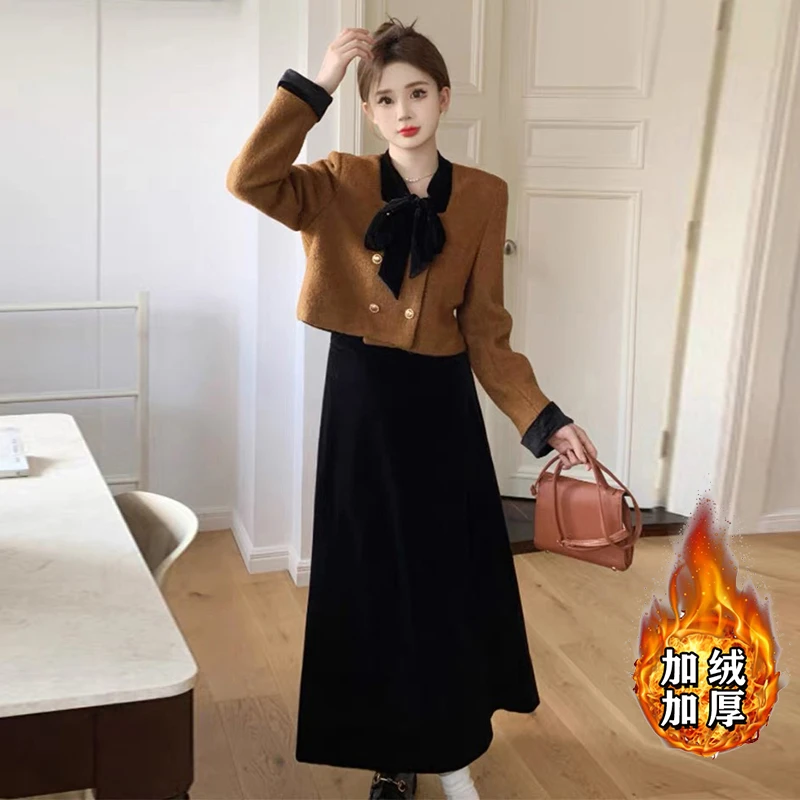 【加绒加厚】【两件套】新款高品质外套中长半裙洋气独特两件套6420