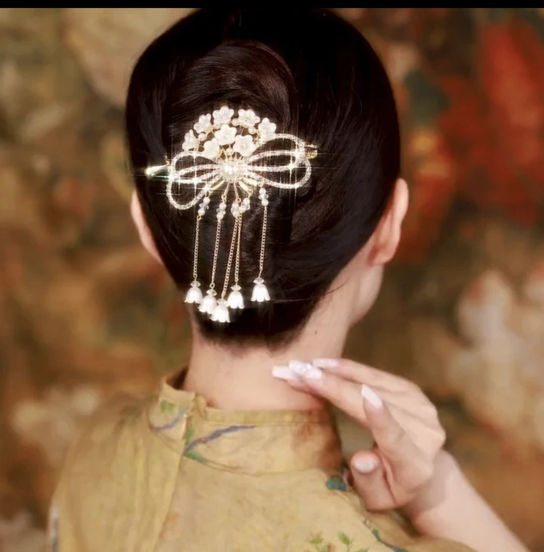 铃兰花流苏扭扭夹网红发夹后脑勺女气质简约时尚一字夹发饰