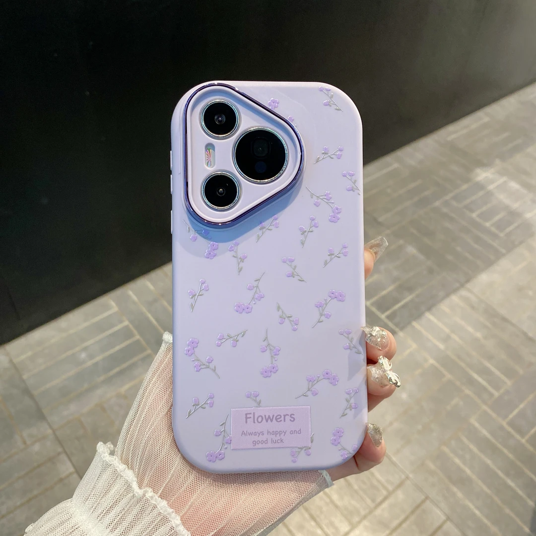（华为pura70系列）紫色花束适用p70/60/50金属镜框清新防摔手机壳